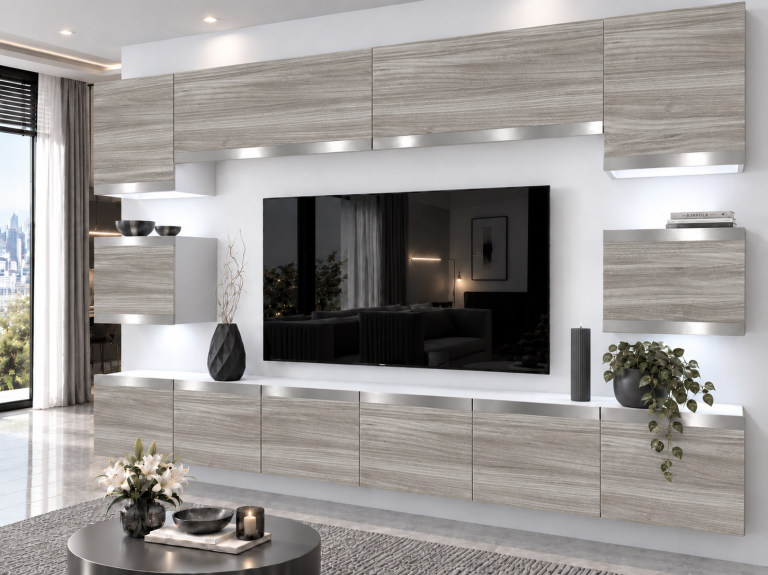 Parete attrezzata Prestige 300 cm TV/RTV grigia antracite grafite Produttore IMP P Tarantino 3/5/W/GW1/0/0/SL