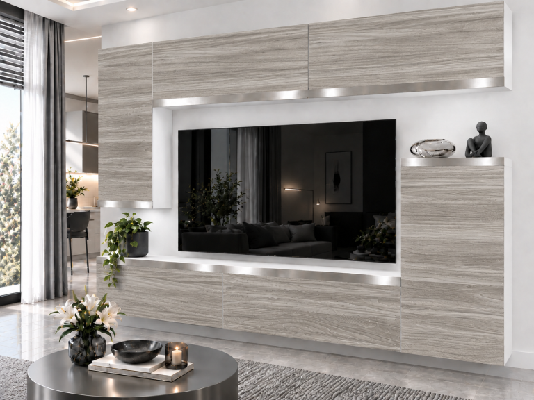 Parete attrezzata Prestige 250 cm TV/RTV grigia antracite grafite Produttore IMP P Woody 8/5/W/GW1/0/0/SL
