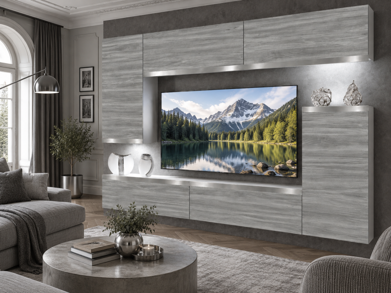 Parete attrezzata Prestige 250 cm TV/RTV grigia antracite grafite Produttore IMP P Woody 8/5/W/GW1/0/0/SL