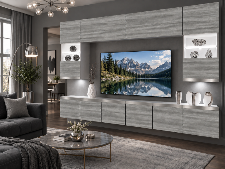 Parete attrezzata Prestige 300 cm TV/RTV grigia antracite grafite Produttore IMP P1 Nolan 1/5/W/GW1/0/0/SL