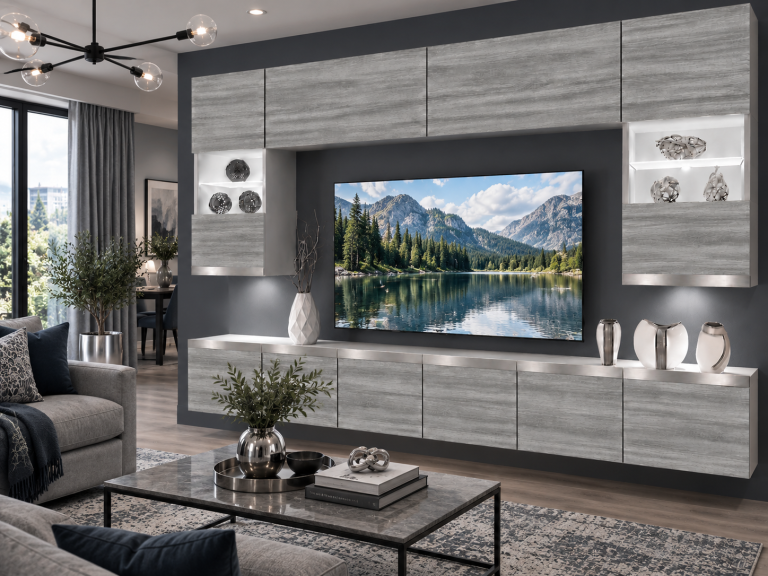 Parete attrezzata Prestige 300 cm TV/RTV grigia antracite grafite Produttore IMP P1 Nolan 1/5/W/GW1/0/0/SL