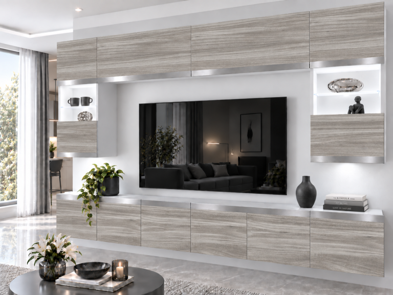 Parete attrezzata Prestige 300 cm TV/RTV grigia antracite grafite Produttore IMP P2 Nolan 1/5/W/GW1/0/0/SL