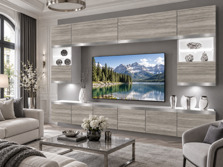 Parete attrezzata Prestige 300 cm TV/RTV grigia antracite grafite Produttore IMP P2 Nolan 1/5/W/GW1/0/0/SL