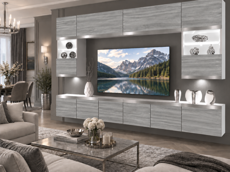 Parete attrezzata Prestige 300 cm TV/RTV grigia antracite grafite Produttore IMP P2 Nolan 1/5/W/GW1/0/0/SL