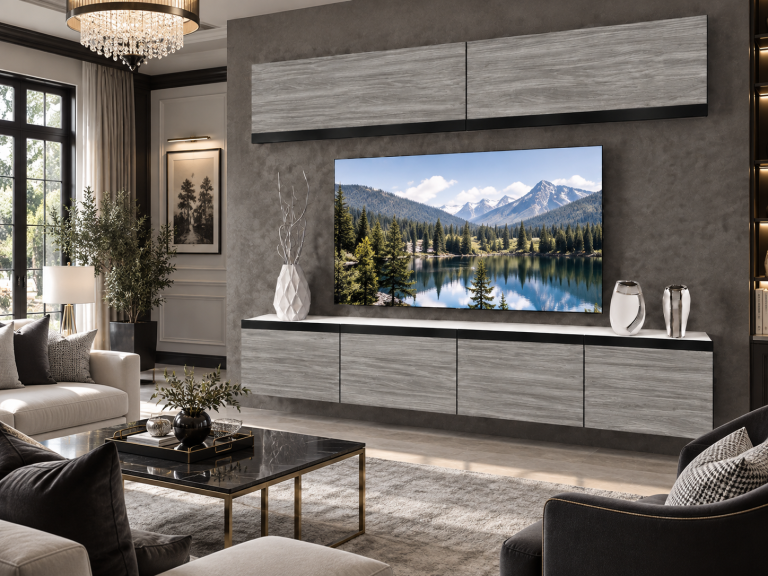 Parete attrezzata Prestige 200 cm TV/RTV grigia antracite grafite Produttore IMP P Brando 6/5/W/GW1/0/0/CM