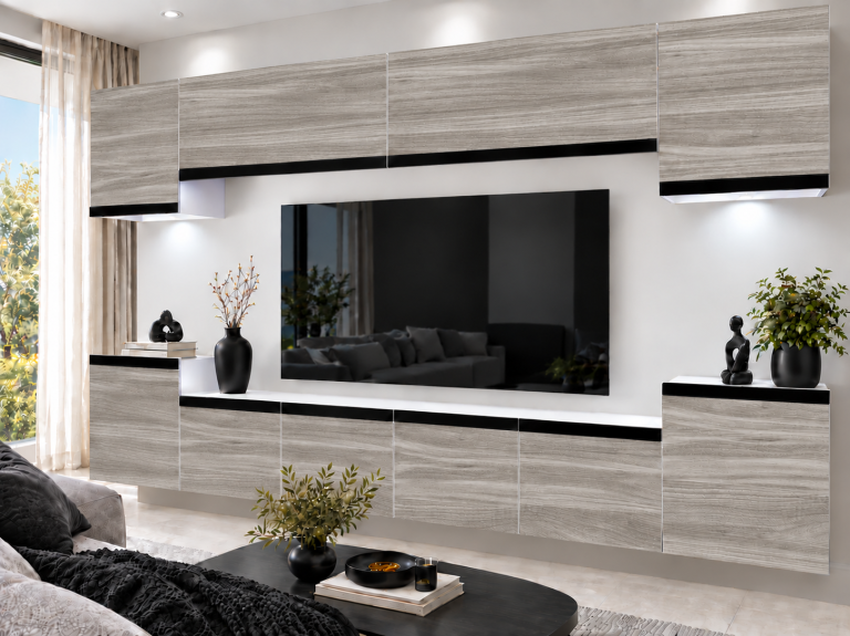 Parete attrezzata Prestige 300 cm TV/RTV grigia antracite grafite Produttore IMP P Hepburn 4/5/W/GW1/0/0/CM