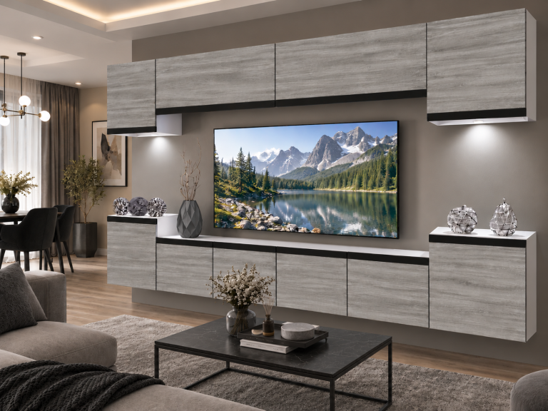 Parete attrezzata Prestige 300 cm TV/RTV grigia antracite grafite Produttore IMP P Hepburn 4/5/W/GW1/0/0/CM