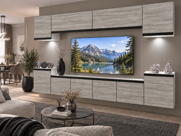 Parete attrezzata Prestige 300 cm TV/RTV grigia antracite grafite Produttore IMP P Hepburn 4/5/W/GW1/0/0/CM