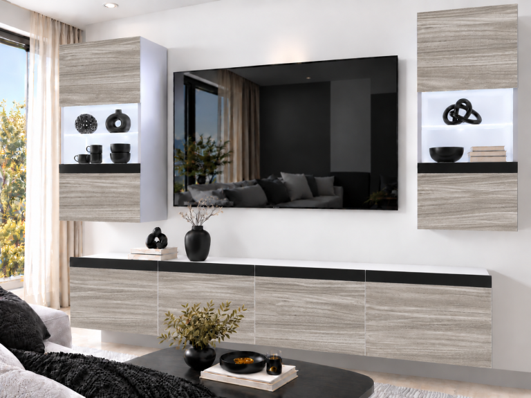 Parete attrezzata Prestige 200 cm TV/RTV grigia antracite grafite Produttore IMP P Keanu 7/5/W/GW1/0/0/CM