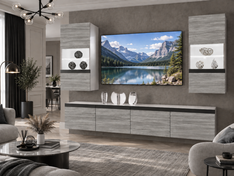 Parete attrezzata Prestige 200 cm TV/RTV grigia antracite grafite Produttore IMP P Keanu 7/5/W/GW1/0/0/CM