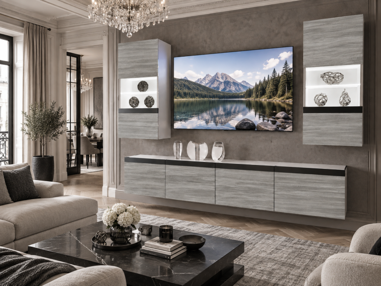 Parete attrezzata Prestige 200 cm TV/RTV grigia antracite grafite Produttore IMP P Keanu 7/5/W/GW1/0/0/CM