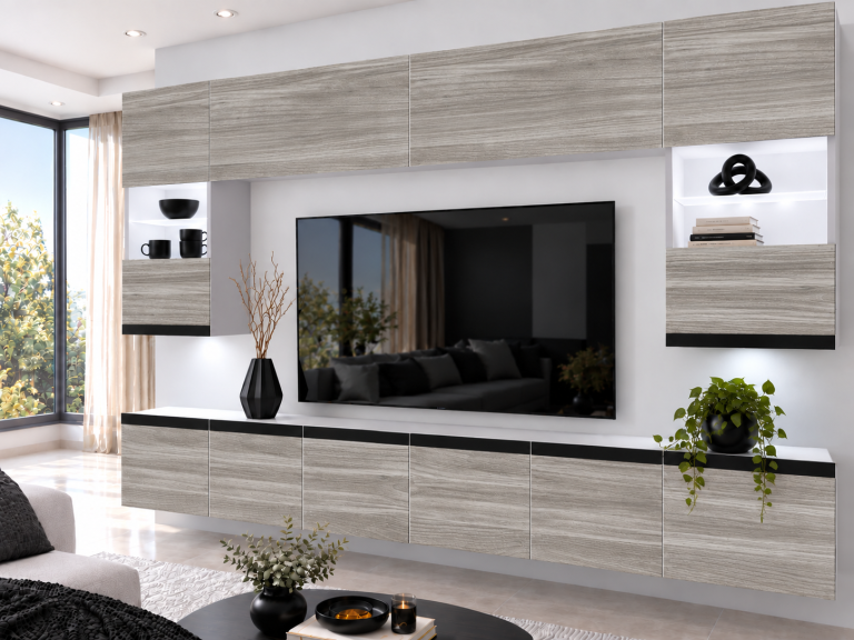 Parete attrezzata Prestige 300 cm TV/RTV grigia antracite grafite Produttore IMP P1 Nolan 1/5/W/GW1/0/0/CM