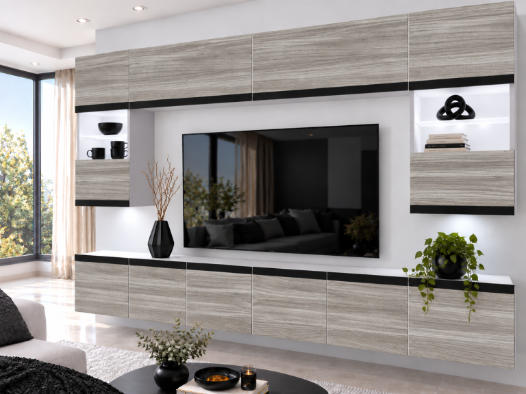 Parete attrezzata Prestige 300 cm TV/RTV grigia antracite grafite Produttore IMP P2 Nolan 1/5/W/GW1/0/0/CM