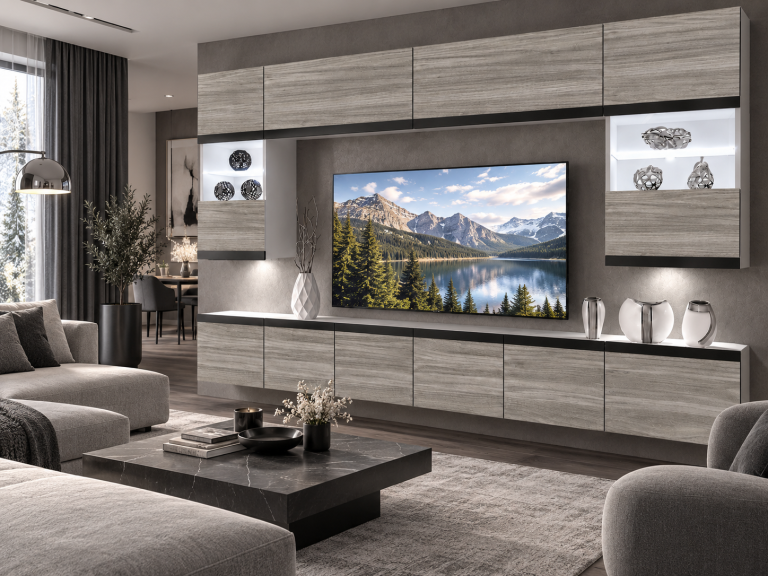 Parete attrezzata Prestige 300 cm TV/RTV grigia antracite grafite Produttore IMP P2 Nolan 1/5/W/GW1/0/0/CM