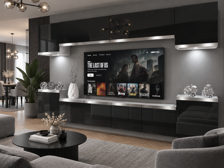 Parete attrezzata Prestige 300 cm TV/RTV nera lucida Produttore IMP P Hepburn 4/5/W/B/0/0/SL