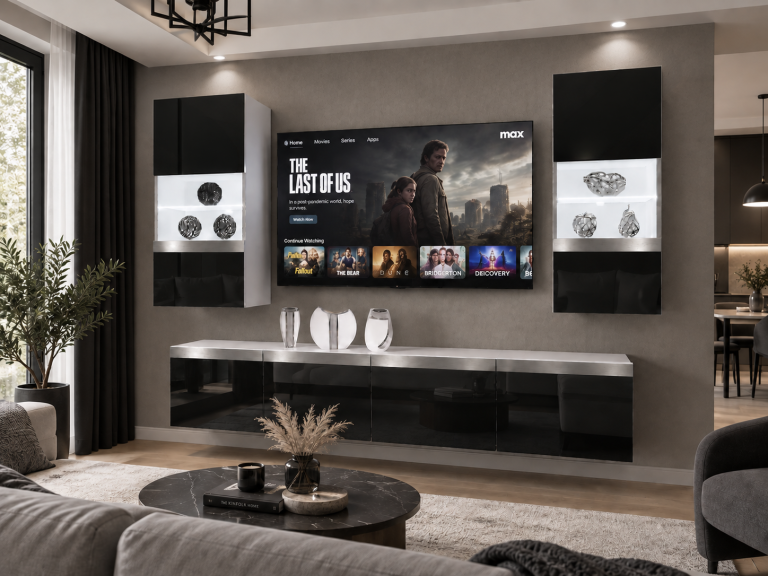 Parete attrezzata Prestige 200 cm TV/RTV nera lucida Produttore IMP P Keanu 7/5/W/B/0/0/SL