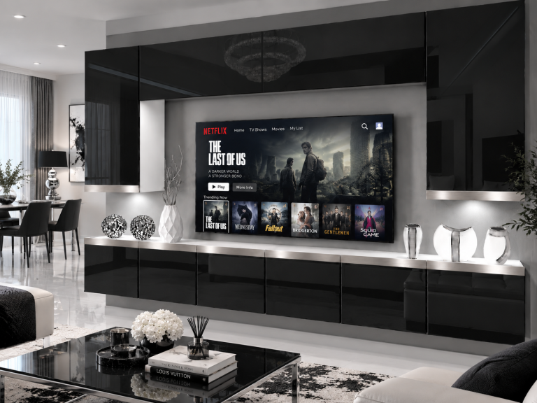 Parete attrezzata Prestige 300 cm TV/RTV nera lucida Produttore IMP P Monroe 2/5/W/B/0/0/SL