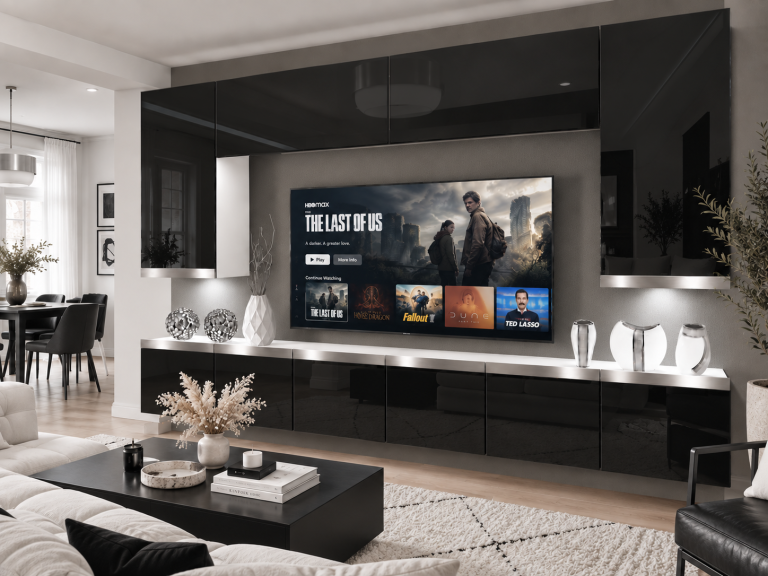 Parete attrezzata Prestige 300 cm TV/RTV nera lucida Produttore IMP P Monroe 2/5/W/B/0/0/SL