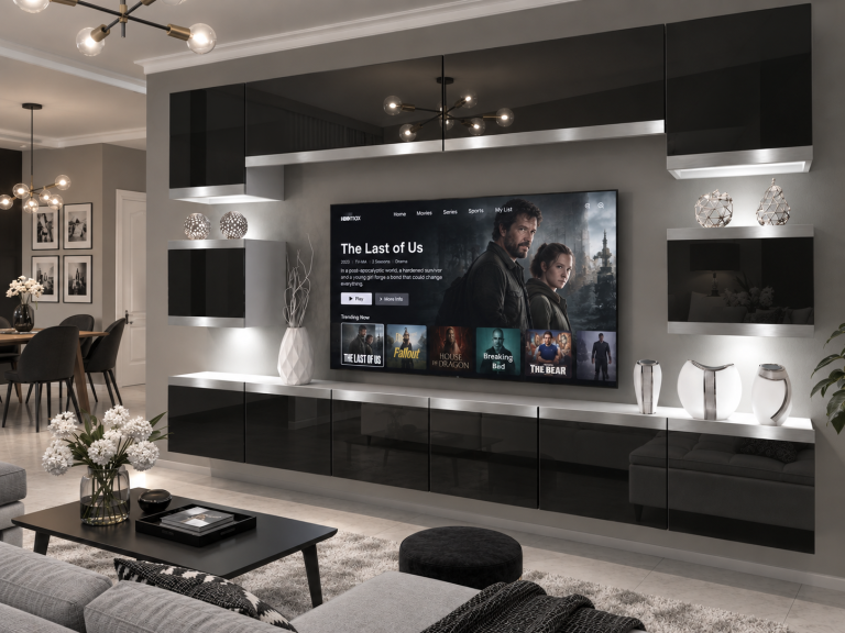 Parete attrezzata Prestige 300 cm TV/RTV nera lucida Produttore IMP P Tarantino 3/5/W/B/0/0/SL