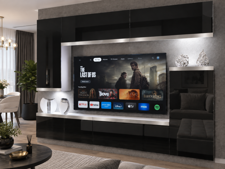 Parete attrezzata Prestige 250 cm TV/RTV nera lucida Produttore IMP P Woody 8/5/W/B/0/0/SL