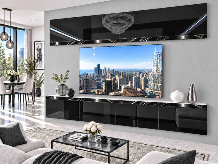 Parete attrezzata Prestige 200 cm TV/RTV nera lucida Produttore IMP P Brando 6/5/W/B/0/0/CS