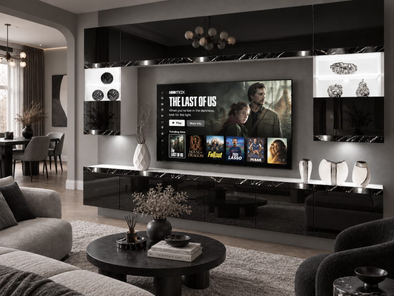 Parete attrezzata Prestige 300 cm TV/RTV nera lucida Produttore IMP P2 Nolan 1/5/W/B/0/0/CS