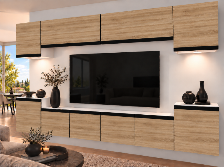 Parete attrezzata Prestige 300 cm TV/RTV rovere rovere wotan rovere sonoma Produttore IMP P Hepburn 4/5/W/DS/0/0/CM