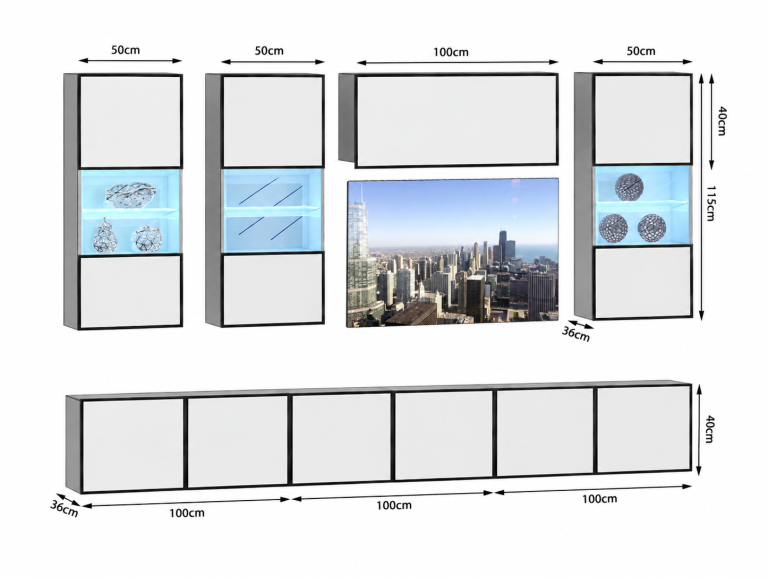Parete attrezzata Linea 300 cm TV/RTV grigia antracite grafite Produttore IMP L Pacino 5/5/W/GW1/0/0