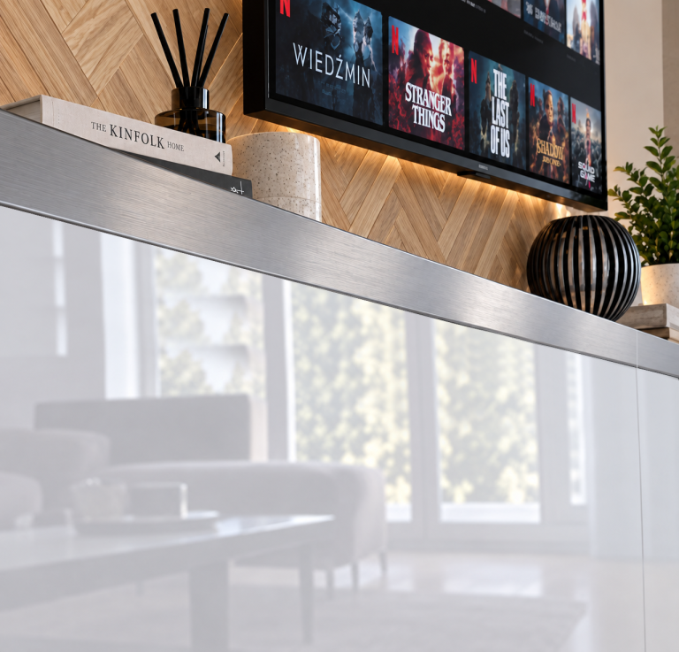 Parete attrezzata Prestige 300 cm TV/RTV nera lucida Produttore IMP P1 Nolan 1/5/W/B/0/0/SL