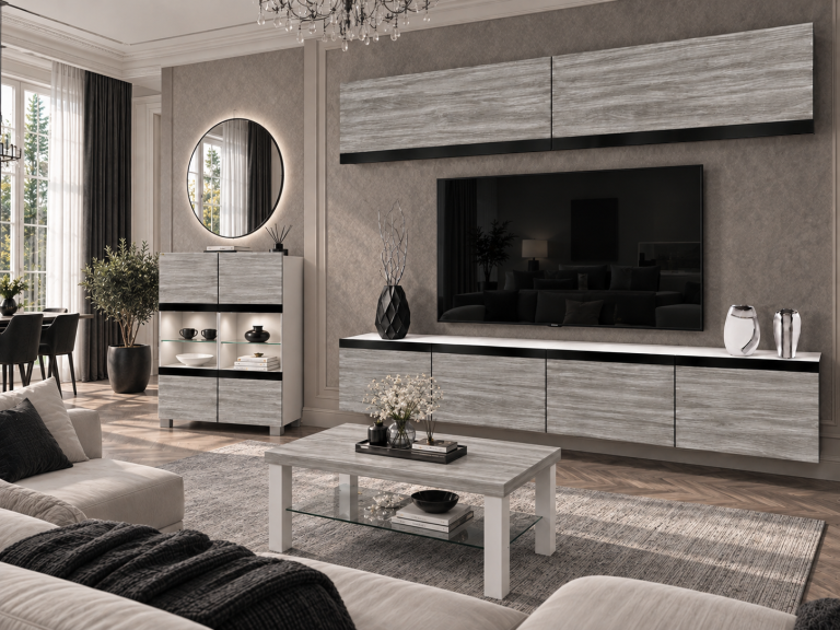 Parete attrezzata Prestige 200 cm TV/RTV grigia antracite grafite Produttore IMP P Brando 6/5/W/GW1/0/0/CM