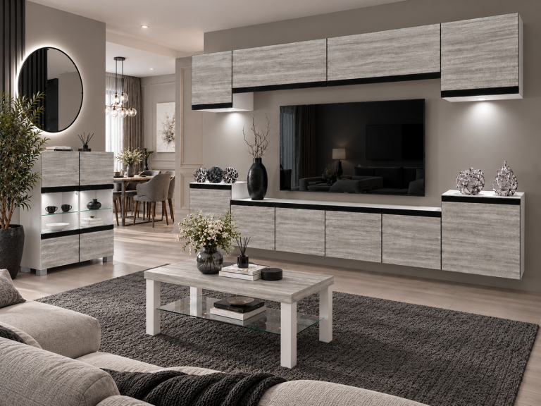 Parete attrezzata Prestige 300 cm TV/RTV grigia antracite grafite Produttore IMP P Hepburn 4/5/W/GW1/0/0/CM