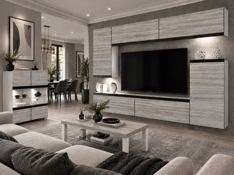 Parete attrezzata Prestige 250 cm TV/RTV grigia antracite grafite Produttore IMP P Woody 8/5/W/GW1/0/0/CM