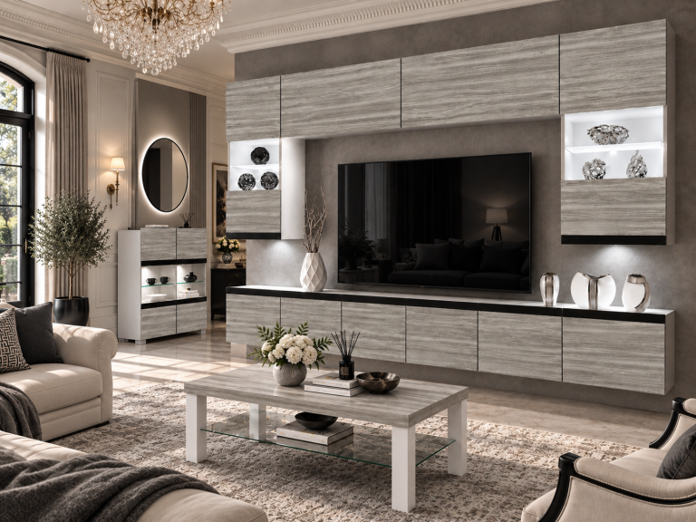 Parete attrezzata Prestige 300 cm TV/RTV grigia antracite grafite Produttore IMP P1 Nolan 1/5/W/GW1/0/0/CM