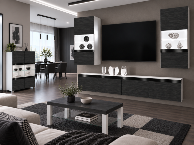 Parete attrezzata Prestige 200 cm TV/RTV nera ebano Produttore IMP P Keanu 7/5/W/HK/0/0/CP