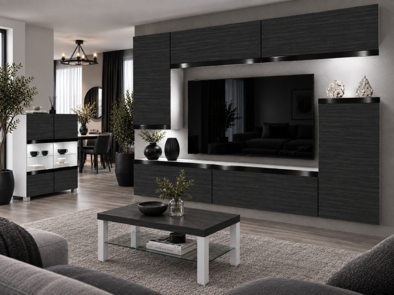 Parete attrezzata Prestige 250 cm TV/RTV nera ebano Produttore IMP P Woody 8/5/W/HK/0/0/CP