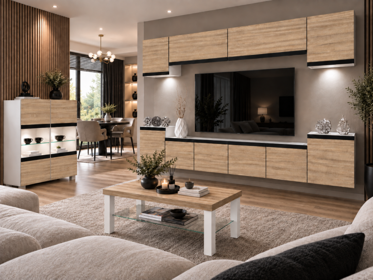 Parete attrezzata Prestige 300 cm TV/RTV rovere rovere wotan rovere sonoma Produttore IMP P Hepburn 4/5/W/DS/0/0/CM
