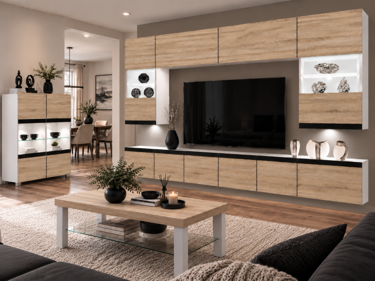 Parete attrezzata Prestige 300 cm TV/RTV rovere rovere wotan rovere sonoma Produttore IMP P1 Nolan 1/5/W/DS/0/0/CM