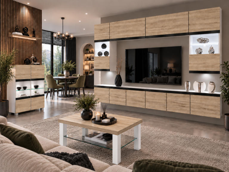 Parete attrezzata Prestige 300 cm TV/RTV rovere rovere wotan rovere sonoma Produttore IMP P2 Nolan 1/5/W/DS/0/0/CM