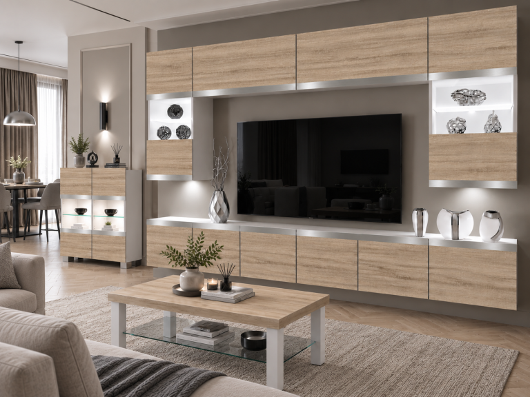 Parete attrezzata Prestige 300 cm TV/RTV rovere rovere wotan rovere sonoma Produttore IMP P2 Nolan 1/5/W/DS/0/0/SL