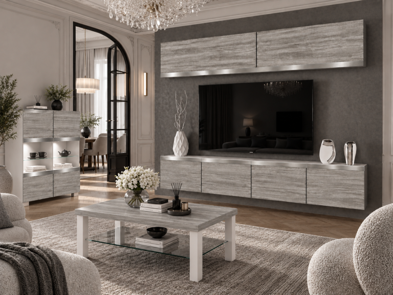 Parete attrezzata Prestige 200 cm TV/RTV grigia antracite grafite Produttore IMP P Brando 6/5/W/GW1/0/0/SL
