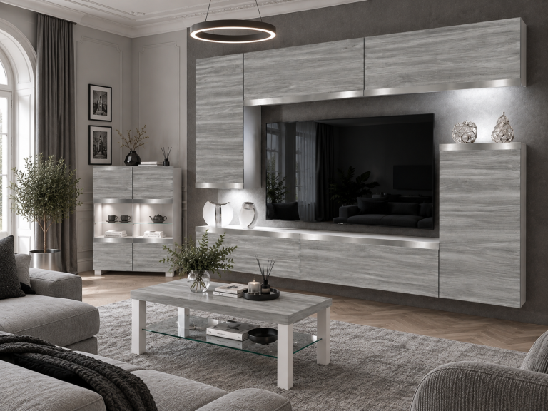 Parete attrezzata Prestige 250 cm TV/RTV grigia antracite grafite Produttore IMP P Woody 8/5/W/GW1/0/0/SL