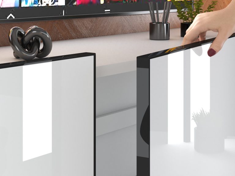 Parete attrezzata Linea 200 cm TV/RTV bianca lucida Produttore IMP L Brando 6/5/W/W/0/0