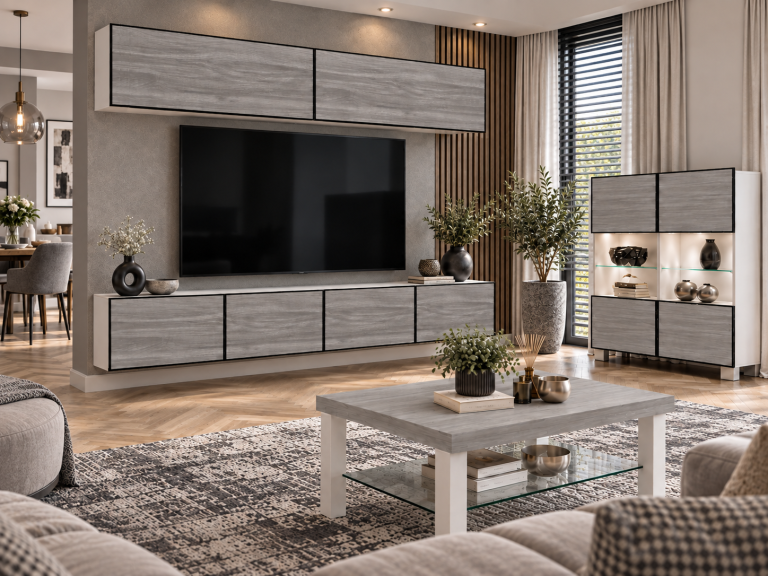 Parete attrezzata Linea 200 cm TV/RTV grigia antracite grafite Produttore IMP L Brando 6/5/W/GW1/0/0