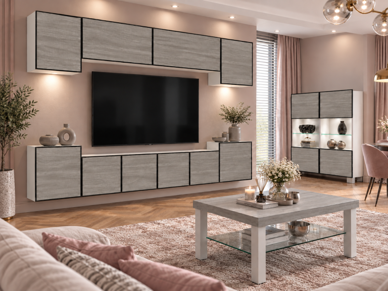 Parete attrezzata Linea 300 cm TV/RTV grigia antracite grafite Produttore IMP L Hepburn 4/5/W/GW1/0/0
