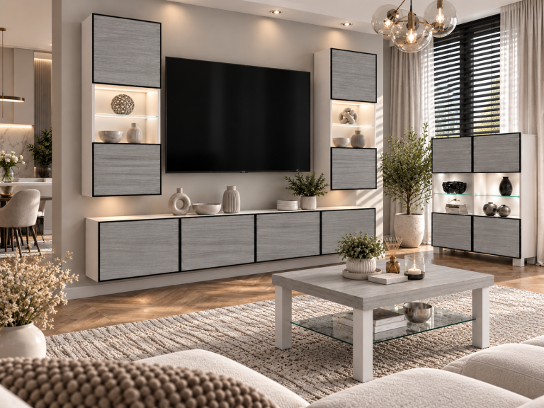 Parete attrezzata Linea 200 cm TV/RTV grigia antracite grafite Produttore IMP L Keanu 7/5/W/GW1/0/0