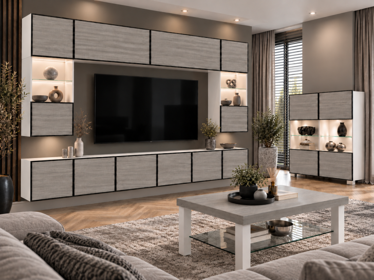 Parete attrezzata Linea 300 cm TV/RTV grigia antracite grafite Produttore IMP L Nolan 1/5/W/GW1/0/0
