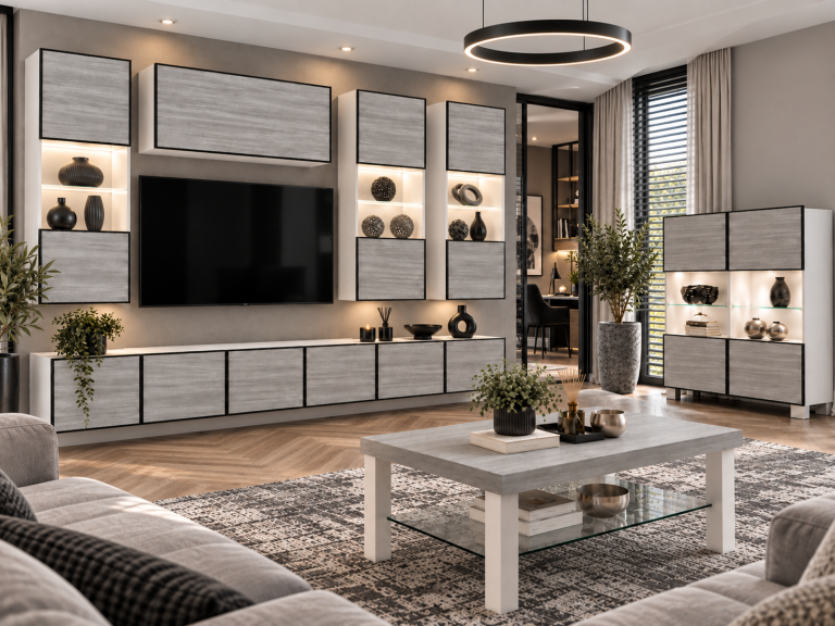 Parete attrezzata Linea 300 cm TV/RTV grigia antracite grafite Produttore IMP L Pacino 5/5/W/GW1/0/0