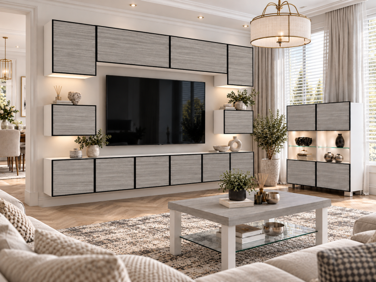 Parete attrezzata Linea 300 cm TV/RTV grigia antracite grafite Produttore IMP L Tarantino 3/5/W/GW1/0/0