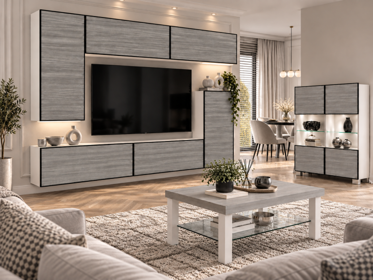 Parete attrezzata Linea 250 cm TV/RTV grigia antracite grafite Produttore IMP L Woody 8/5/W/GW1/0/0