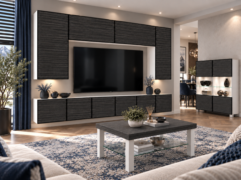 Parete attrezzata Linea 300 cm TV/RTV nera ebano Produttore IMP L Monroe 2/5/W/HK/0/0